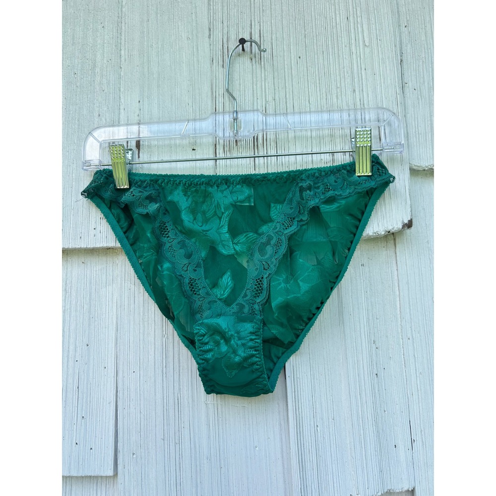 Victoria's Secret Vintage Gold Label Emerald Green Floral Lace Panty Size M 6